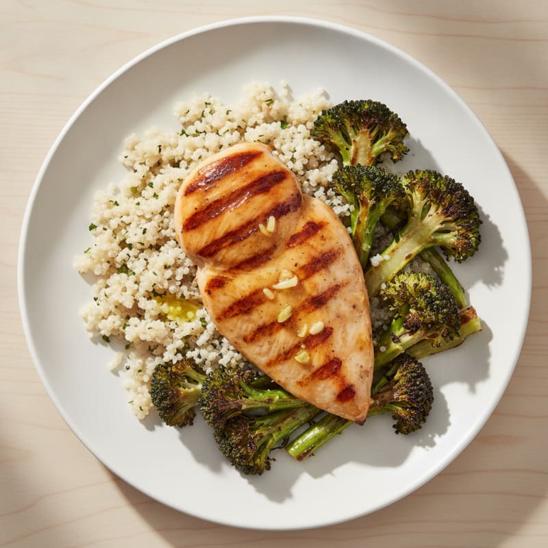 Grilled Chicken Breast with Quinoa and Roasted Broccoli