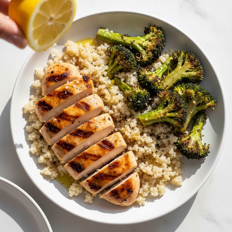 Grilled Chicken and Quinoa Bowl with Roasted Broccoli