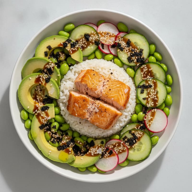 Sushi Rice Bowl with Salmon and Avocado