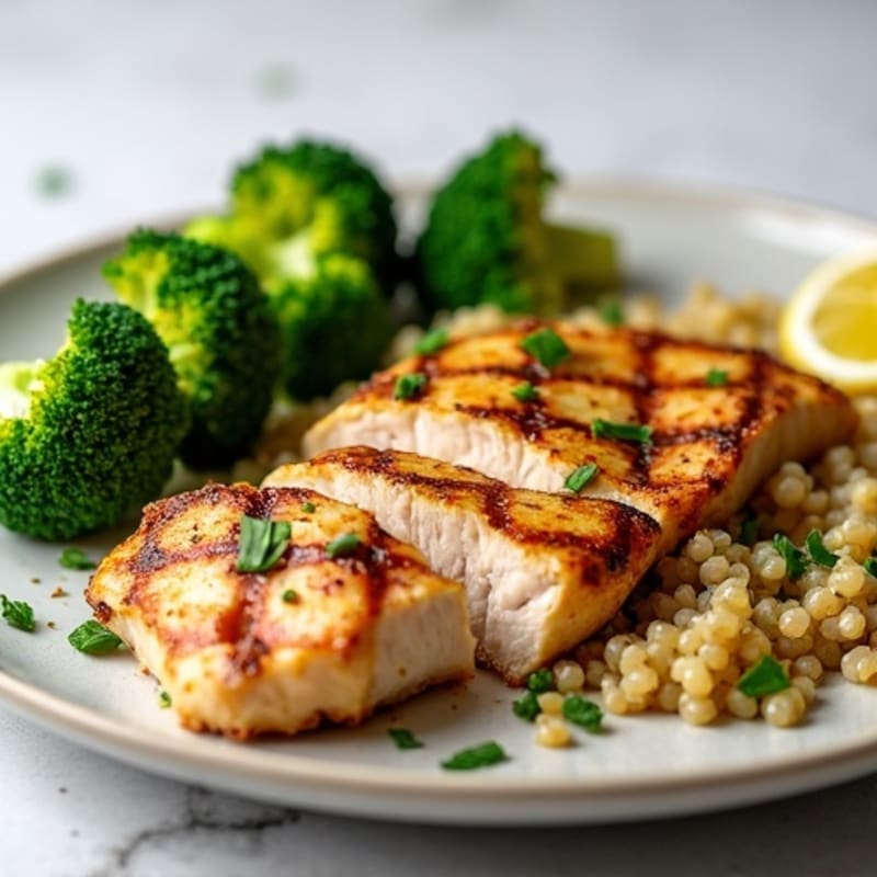 Grilled Chicken Breast with Quinoa and Roasted Broccoli