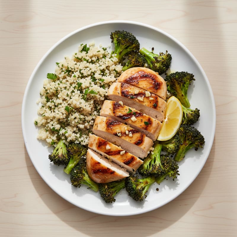 Grilled Chicken Breast with Quinoa and Roasted Broccoli