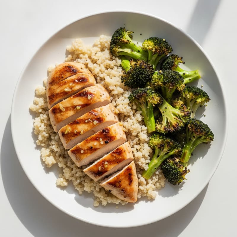 Grilled Chicken Breast with Quinoa and Roasted Broccoli