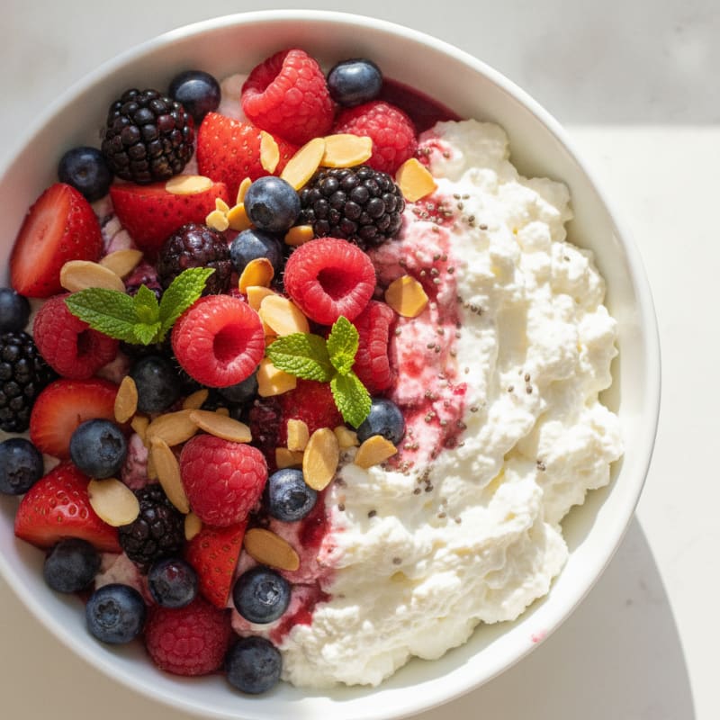 Greek Yogurt Protein Pudding with Mixed Berries