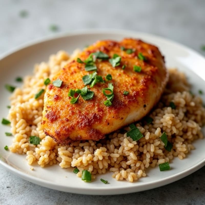 Crispy Skillet Chicken with Garlicky Brown Rice