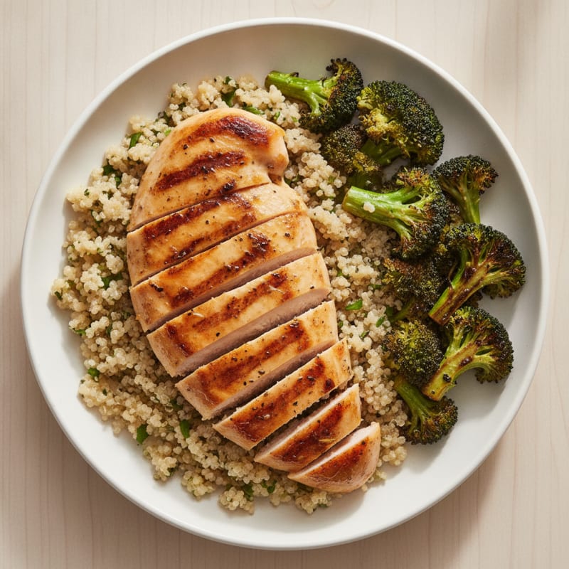 Grilled Chicken Breast with Quinoa and Roasted Broccoli