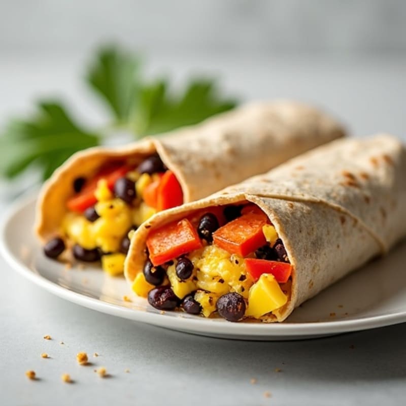 Healthy Scrambled Egg and Lean Turkey Breakfast Burrito with Black Beans