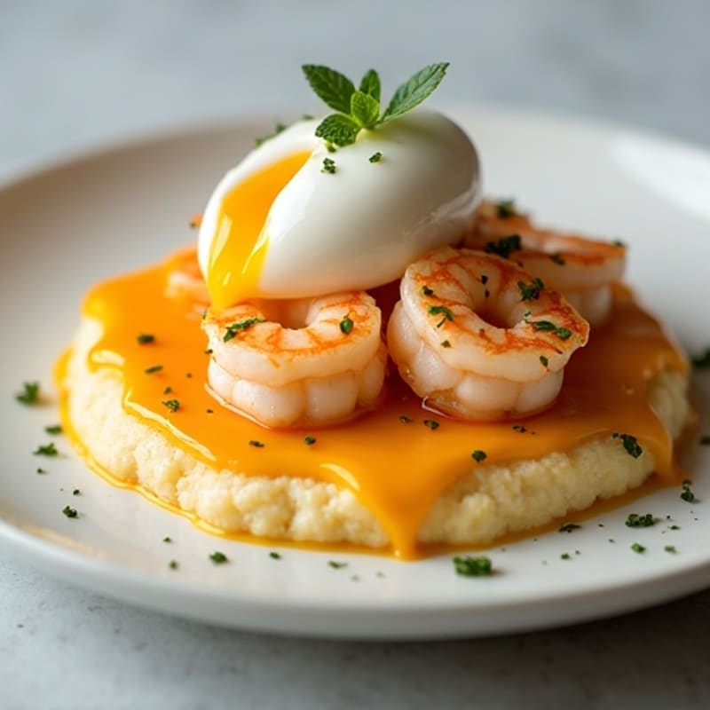 Shrimp and Cheesy Grits with Poached Eggs