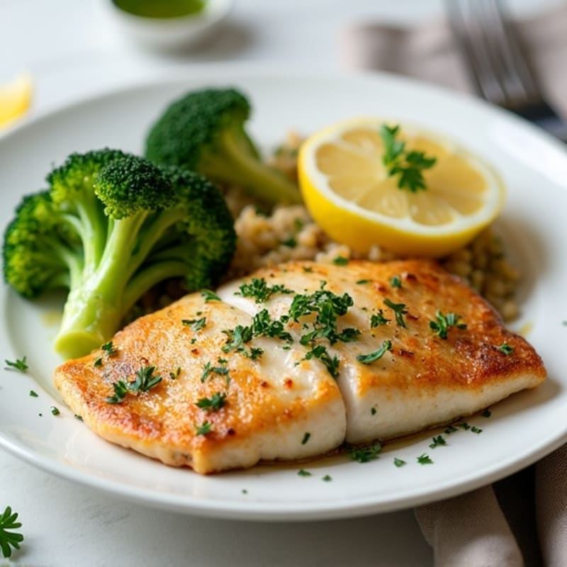 Seared Tilapia with Steamed Broccoli and Lemon Herb Quinoa