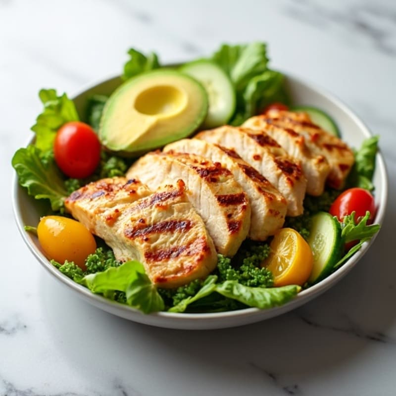 Grilled Chicken and Avocado Salad with Crisp Vegetables