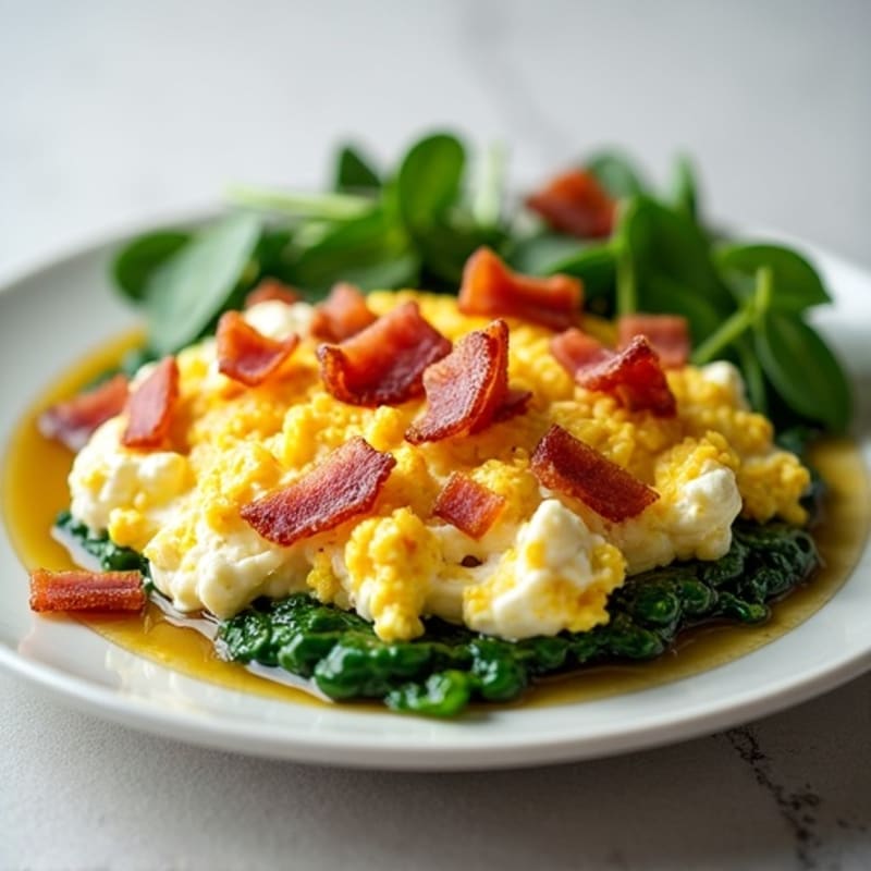 Cottage Cheese Egg Scramble with Spinach and Turkey Bacon