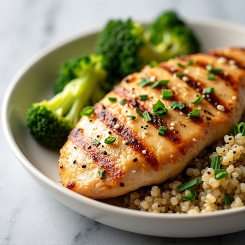 Grilled Chicken Breast with Roasted Broccoli and Quinoa