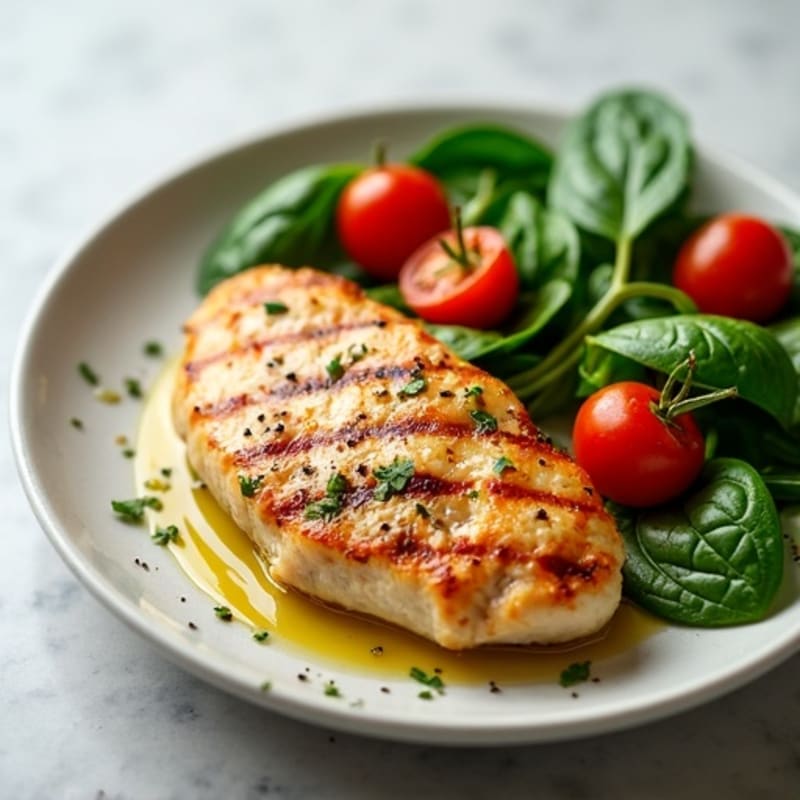 Grilled Chicken Breast with Fresh Spinach and Cherry Tomatoes