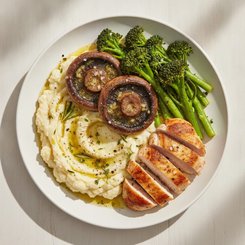 Garlic-Herb Portobello with Broccoli and Mashed Cauliflower