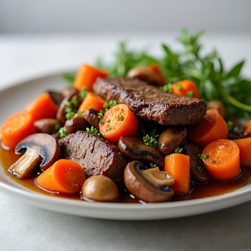 Herb-Braised Tender Beef with Mushrooms and Carrots