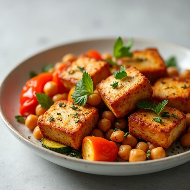 Crispy Baked Tofu with Roasted Vegetables
