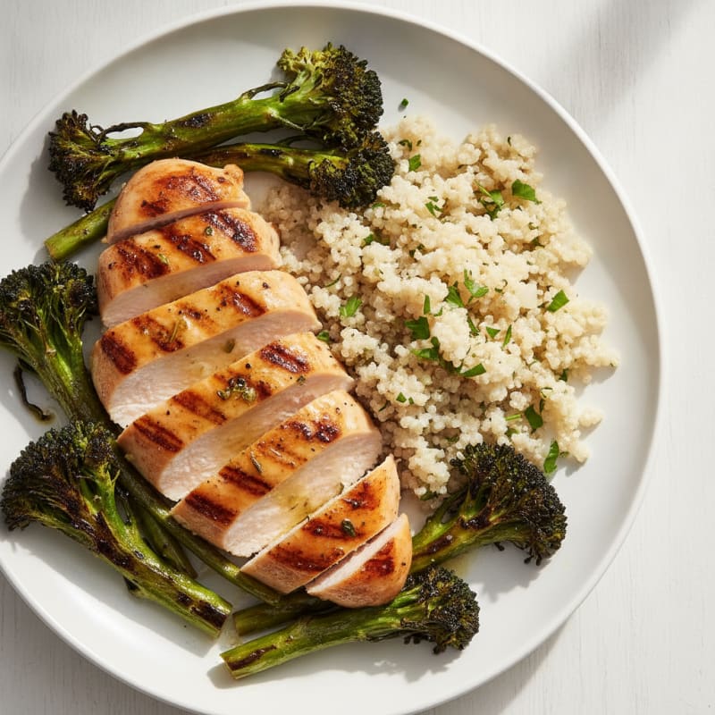 Grilled Chicken Breast with Roasted Broccoli and Quinoa