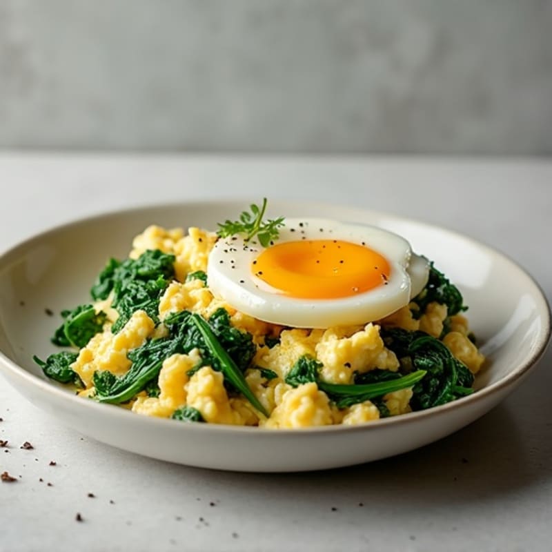 Cottage Cheese and Egg Scramble with Sautéed Spinach