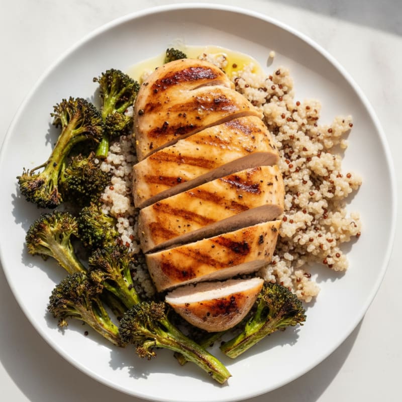 Grilled Chicken Breast with Quinoa and Roasted Broccoli