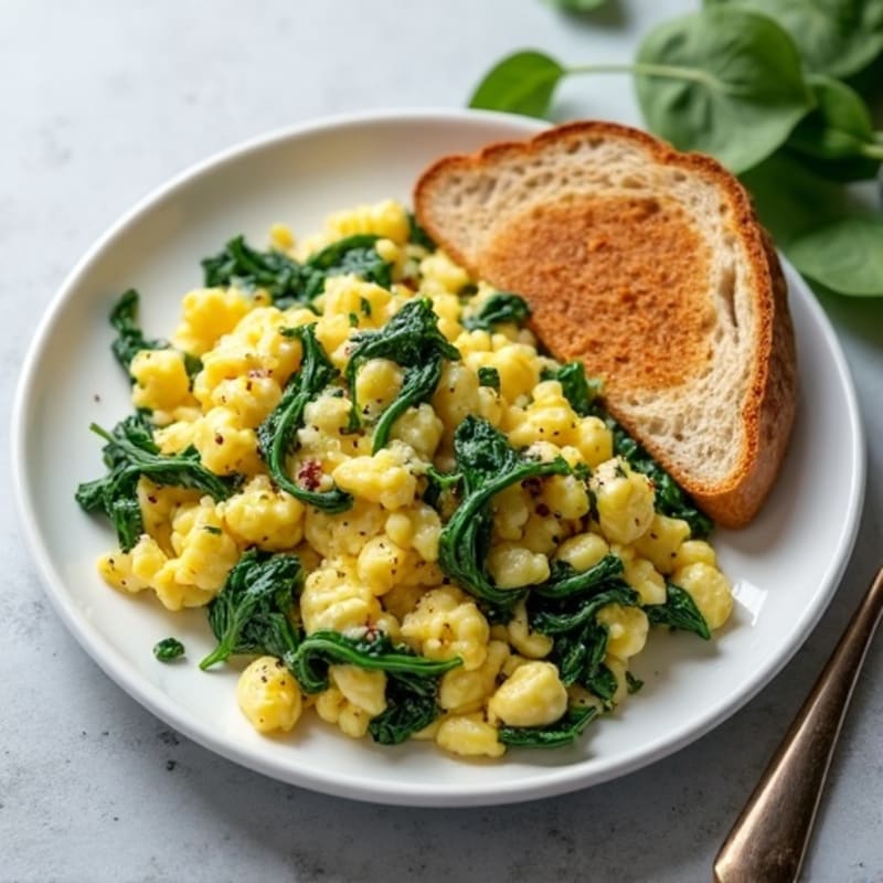 Egg White Spinach Scramble with Whole Grain Toast