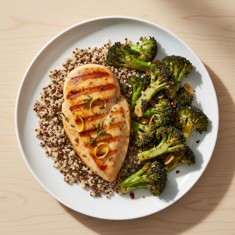 Grilled Chicken Breast with Quinoa and Roasted Broccoli