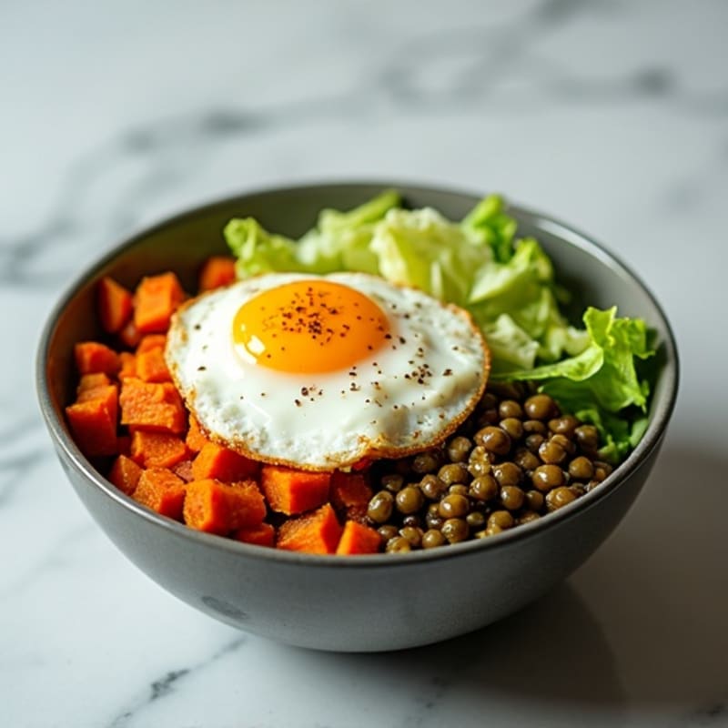 Crispy Sweet Potato Lentil Cabbage Bowl
