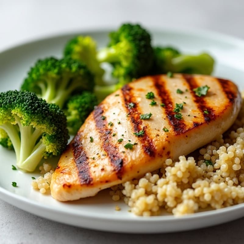 Grilled Chicken Breast with Quinoa and Steamed Broccoli