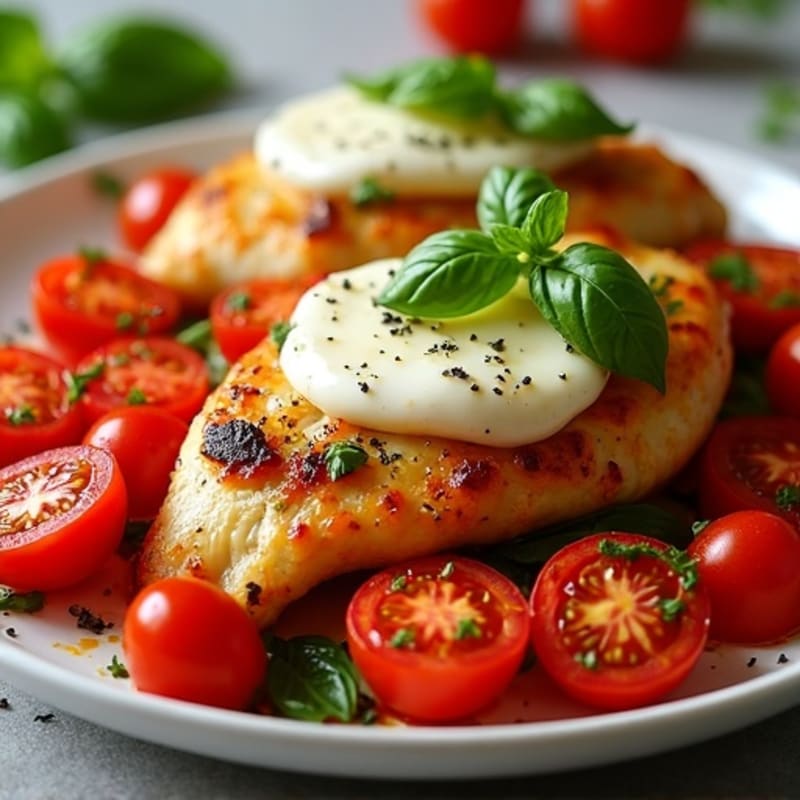 Sheet Pan Chicken with Roasted Tomatoes, Fresh Basil, and Melty Mozzarella