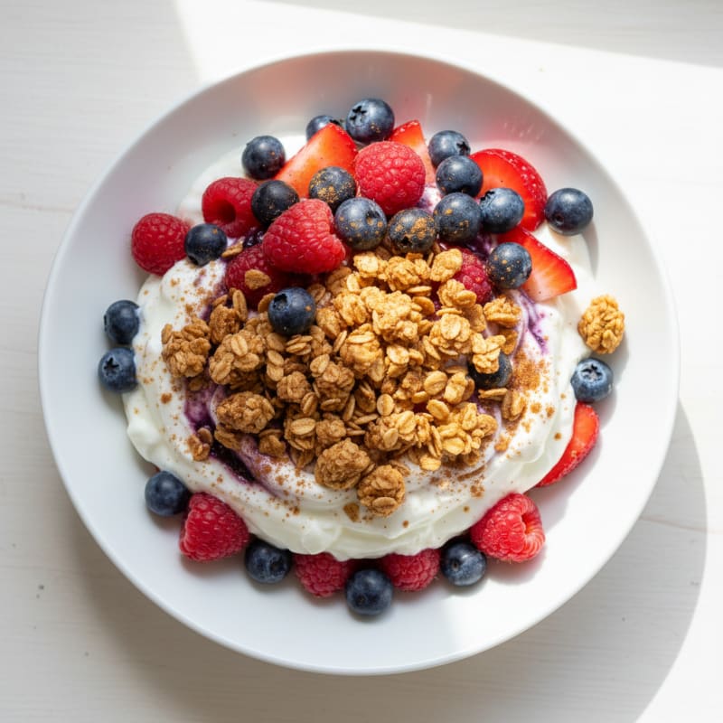Greek Yogurt Parfait with Protein Granola and Berries