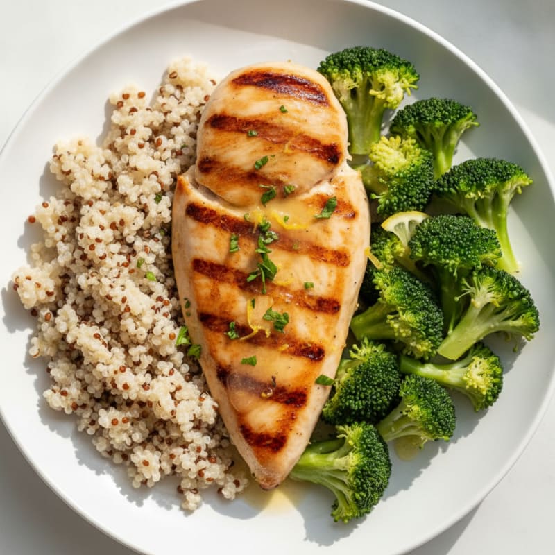 Grilled Chicken Breast with Quinoa and Steamed Broccoli