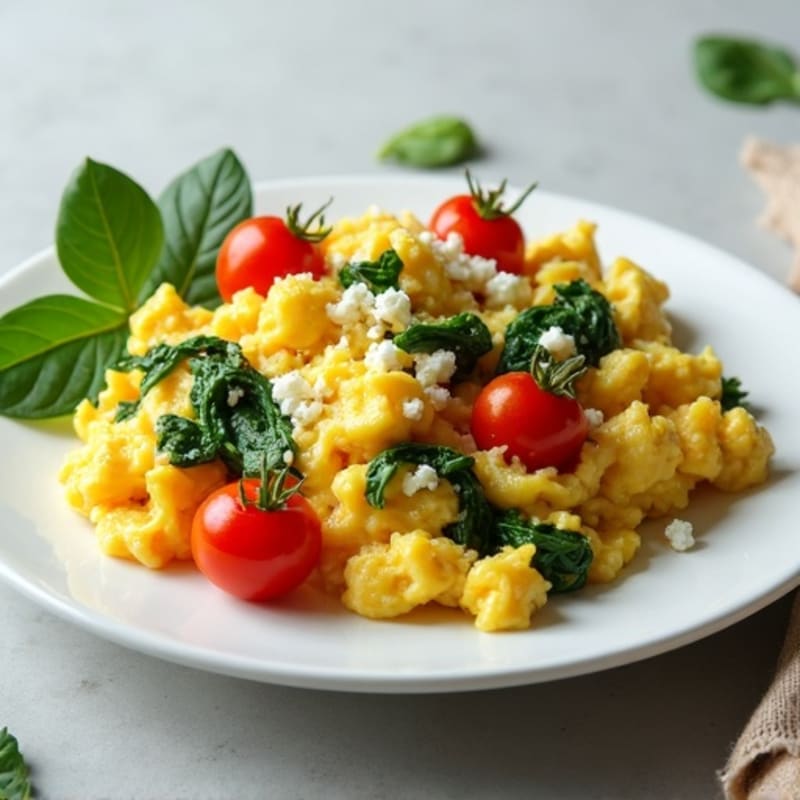 Creamy Scrambled Eggs with Fresh Spinach and Cherry Tomatoes
