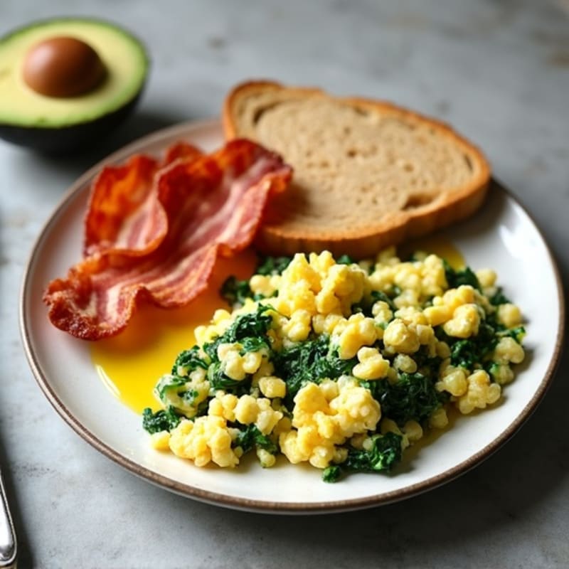 Egg White and Spinach Scramble with Turkey Bacon