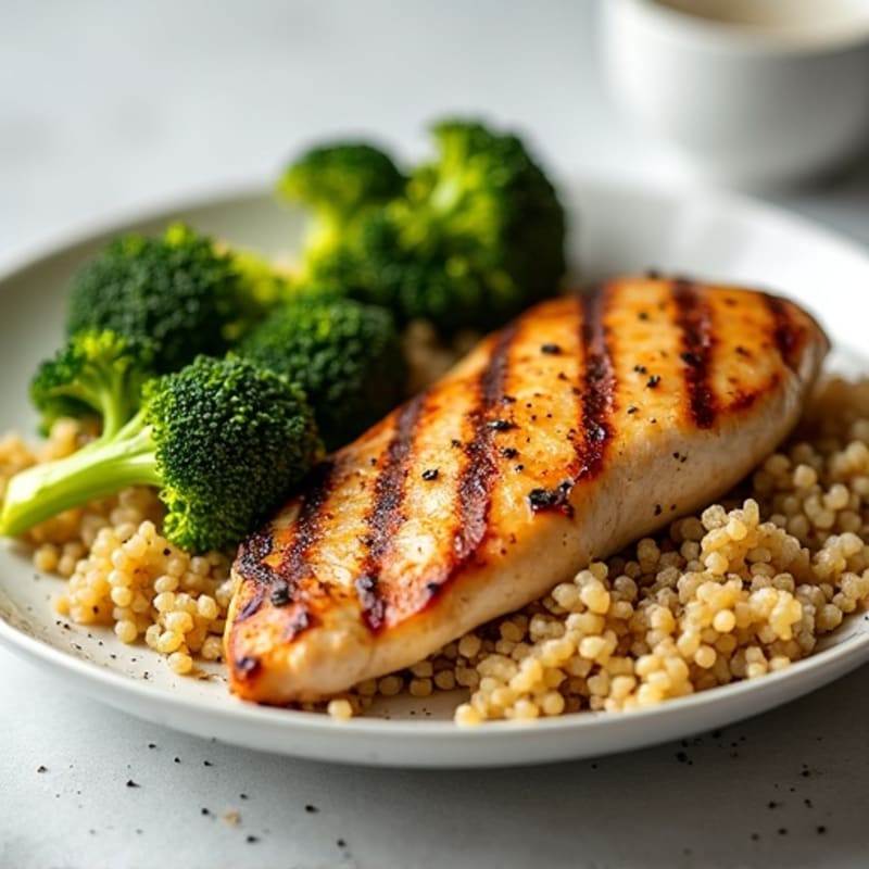 Grilled Chicken Breast with Quinoa and Roasted Broccoli
