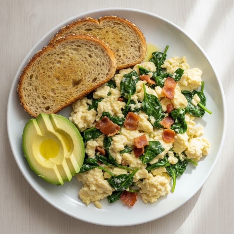 Egg White Scramble with Spinach and Turkey Bacon