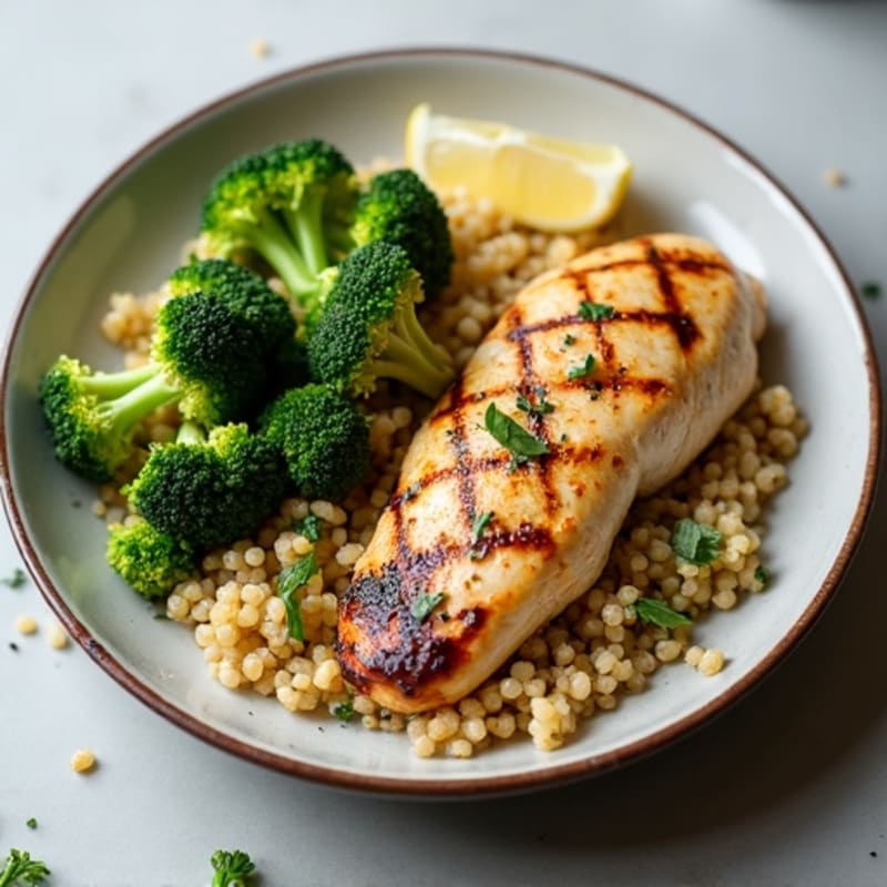 Grilled Chicken Breast with Quinoa and Roasted Broccoli