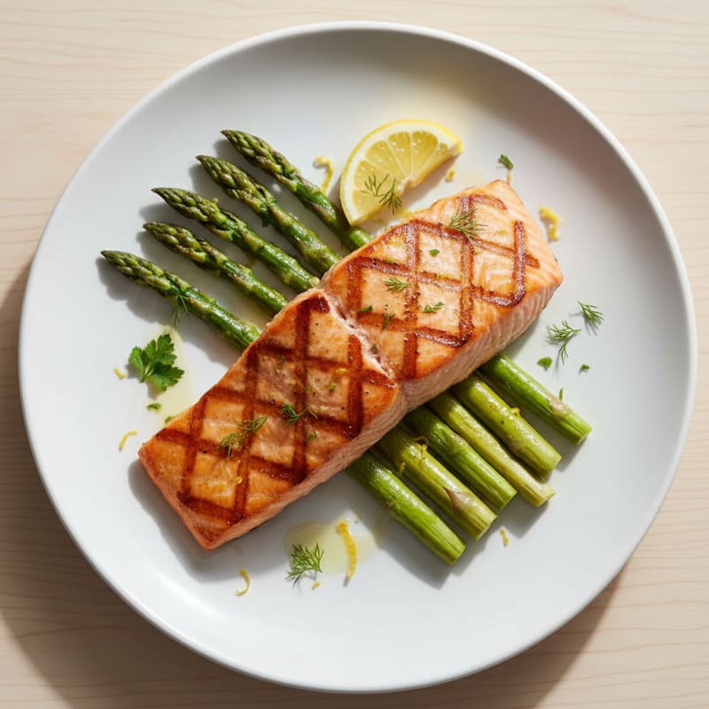Grilled Salmon Fillet with Roasted Asparagus