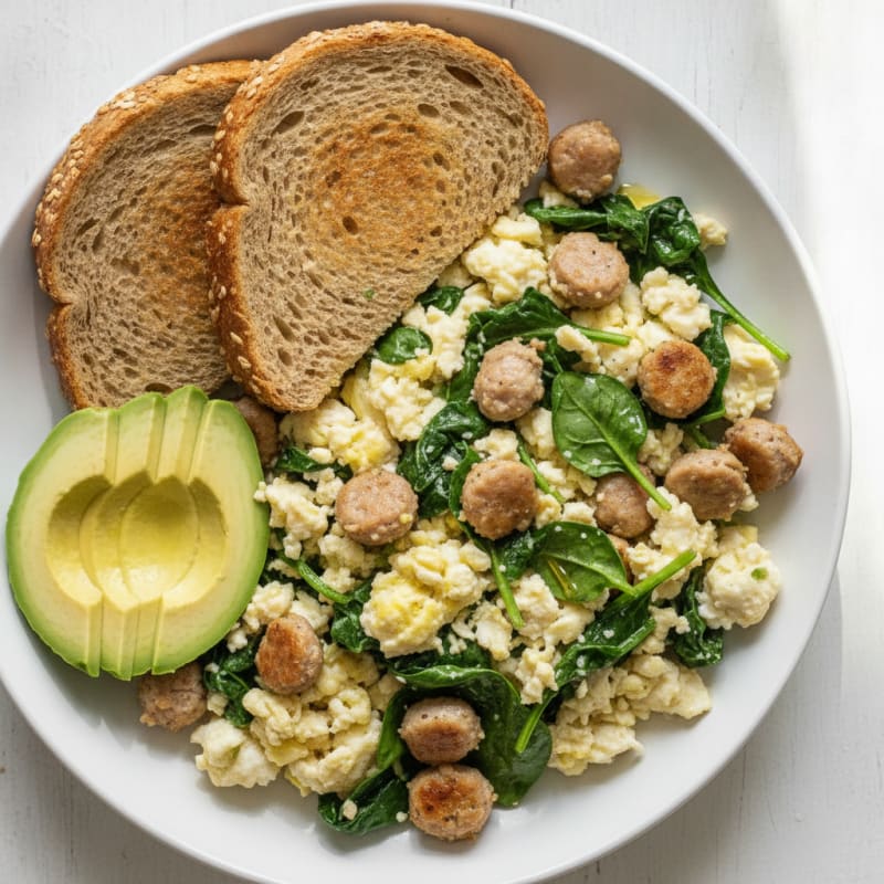 Egg White and Turkey Sausage Scramble with Spinach