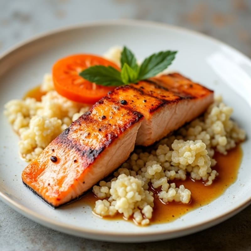 Seared Salmon with Cauliflower Rice and Roasted Carrots