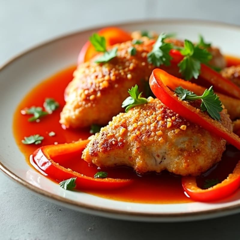 Crispy Sweet and Sour Chicken with Roasted Bell Peppers