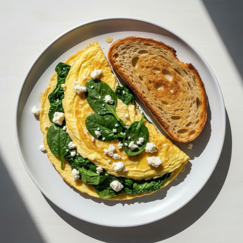 Spinach and Cheese Omelette with Sourdough Toast