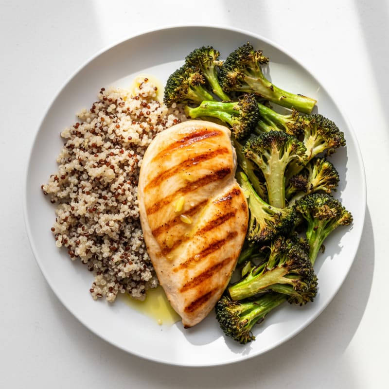Grilled Chicken Breast with Roasted Broccoli and Quinoa
