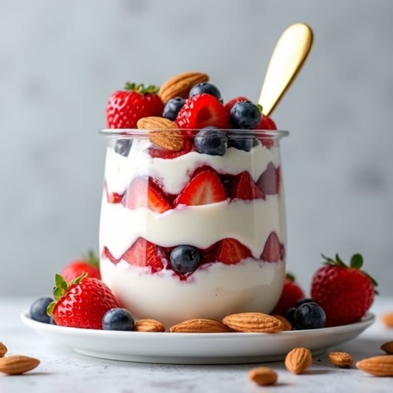 Greek Yogurt Protein Parfait with Mixed Berries and Almonds