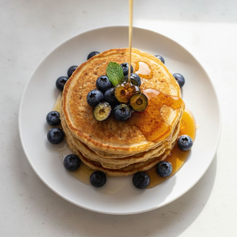 Blueberry Protein Pancakes with Maple Syrup