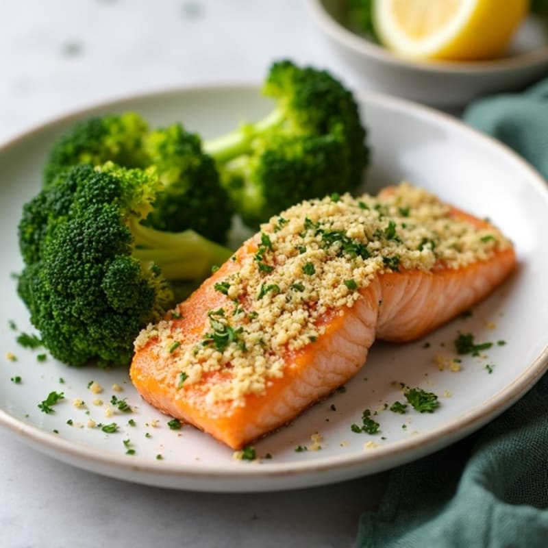 Herb-Crusted Salmon with Garlic Roasted Broccoli