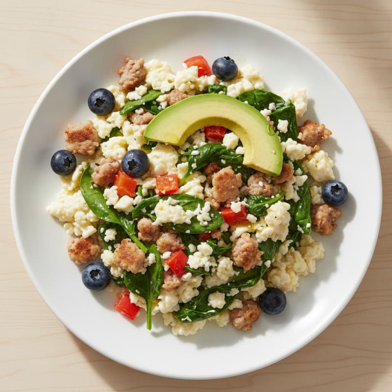 Egg White and Turkey Sausage Scramble with Spinach