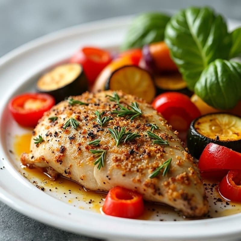 Herb-Crusted Sheet Pan Chicken with Roasted Rainbow Vegetables