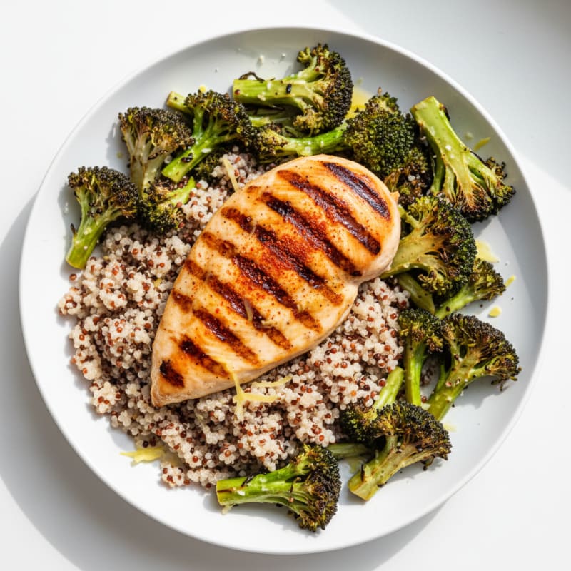 Grilled Chicken Breast with Quinoa and Roasted Broccoli
