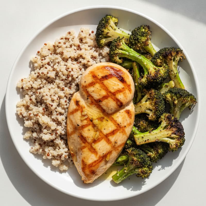 Grilled Chicken Breast with Quinoa and Roasted Broccoli
