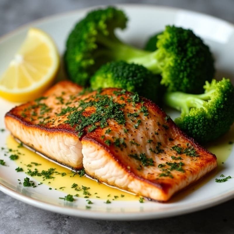 Herb-Crusted Pan Seared Salmon with Roasted Broccoli