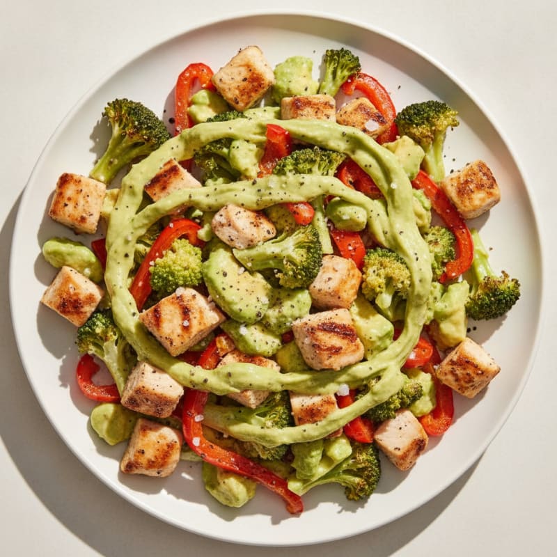 Avocado Chicken Salad with Roasted Vegetables