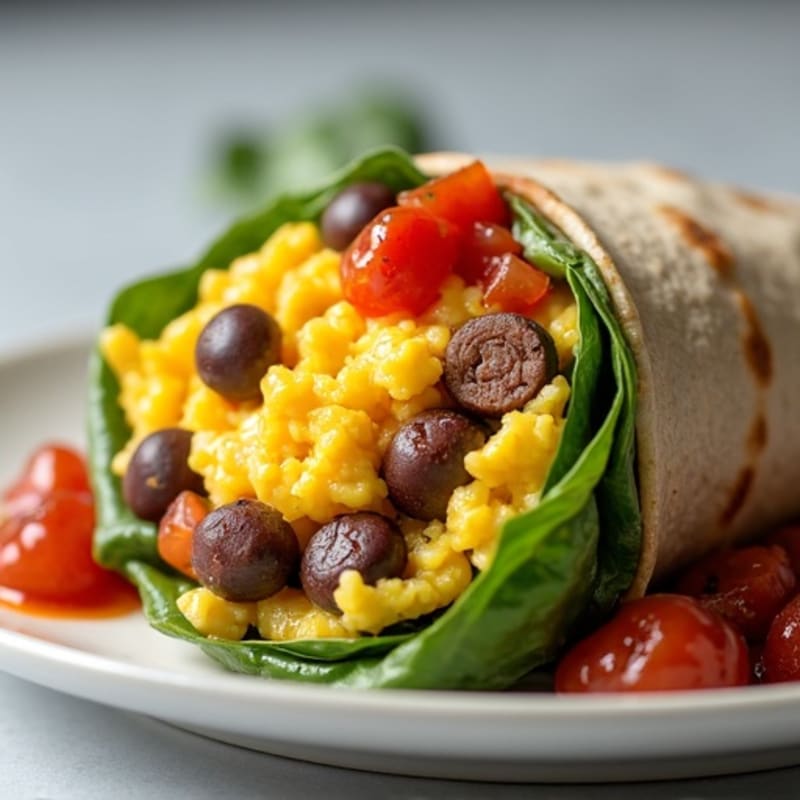 Loaded Scrambled Egg, Lean Turkey Sausage, and Black Bean Burrito